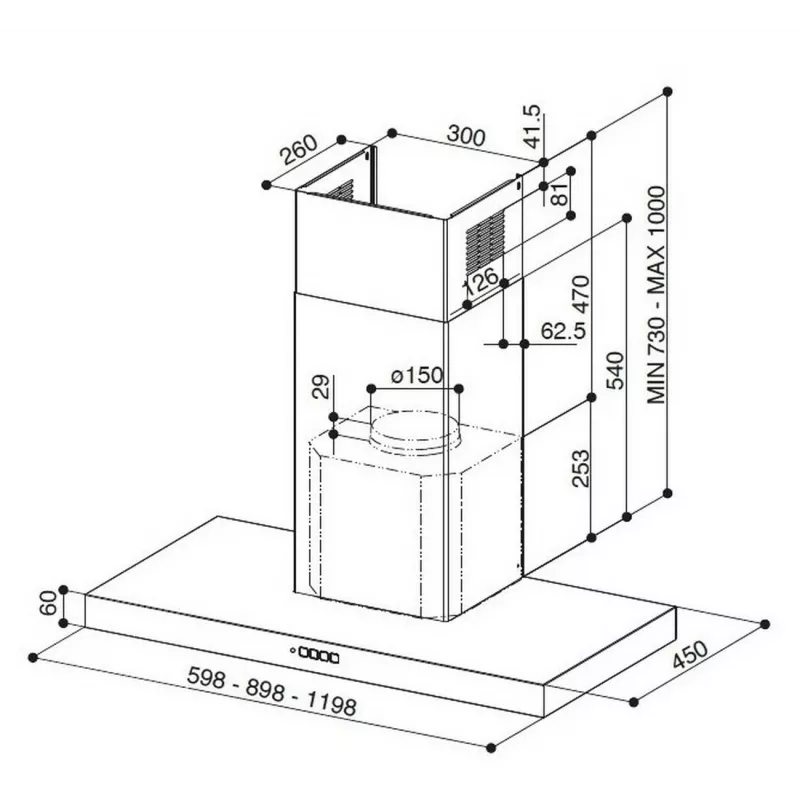 Faber Stilo Comfort BK Matt A90 90cm sieninis gartraukis, juodas matinis, 670m³/h