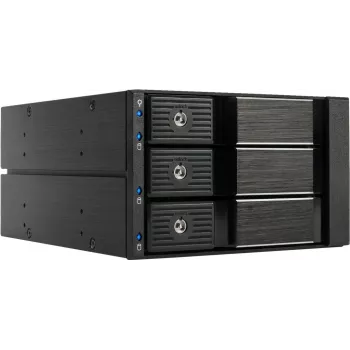 Fantec BP-SA2131 3 skyrių SAS/SATA pagrindinės plokštės modulis 5,25 colio skyriui - be dėklų, karšto keitimo, 70 mm ventiliatorius, juodas aliuminis 2185
