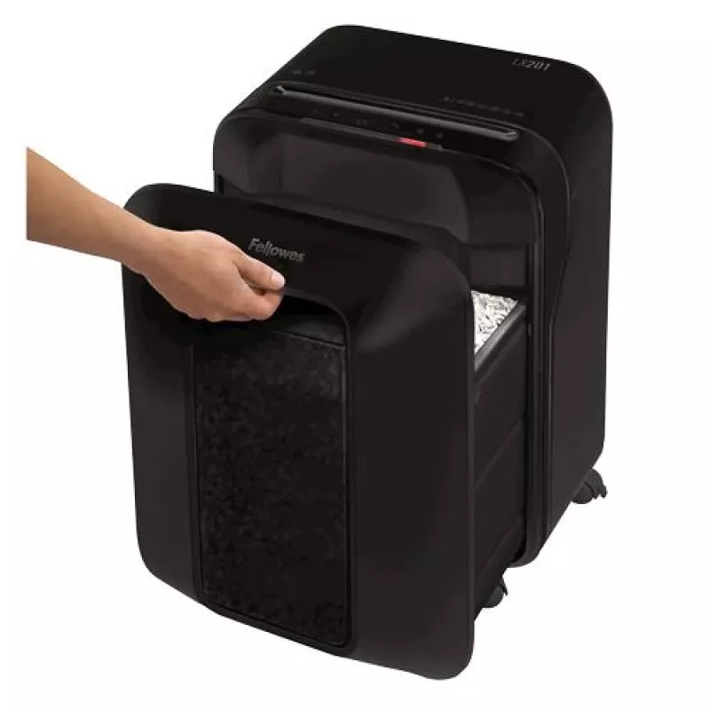 Fellowes Powershred LX201 Micro-Cut Shredder, juoda, 10 lapų, P-5 saugumas, 22L krepšelis