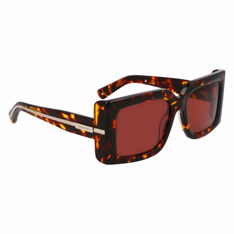 FERRAGAMO SF2032S-242 Moteriški akiniai nuo saulės Havana acetatas kvadratinis rėmas rudi gradientiniai lęšiai 55/19/140 mm