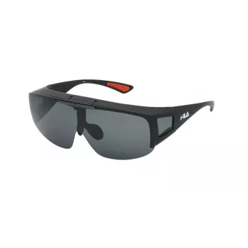 FILA SFI126-99U28P Unisex akiniai nuo saulės - Matinis juodas rėmelis, pilki poliarizuoti lęšiai, UV400, skydo stilius