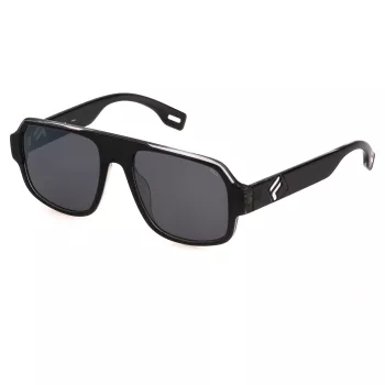FILA SFI529-5401D1 Unisex stačiakampiai akiniai nuo saulės, juodas rėmelis, dūminiai pilki lęšiai, 54/18/140 mm