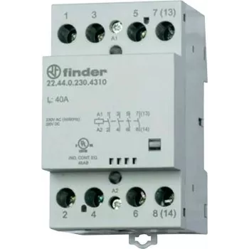 Finder 22 serijos modulinis kontaktorius 22.44.0.024.4710, 3 NO + 1 NC, 24 V AC/DC ritė, 40 A