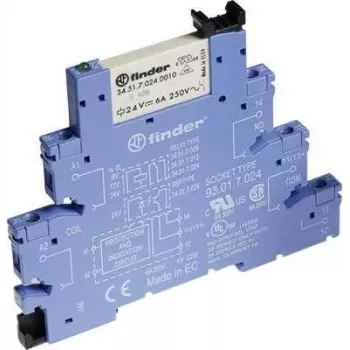 Finder 38 serijos sąsajos relės modulis, 1 CO 6A, 12V DC ritė, 6,2 mm, Push-in 38.51.7.012.5050