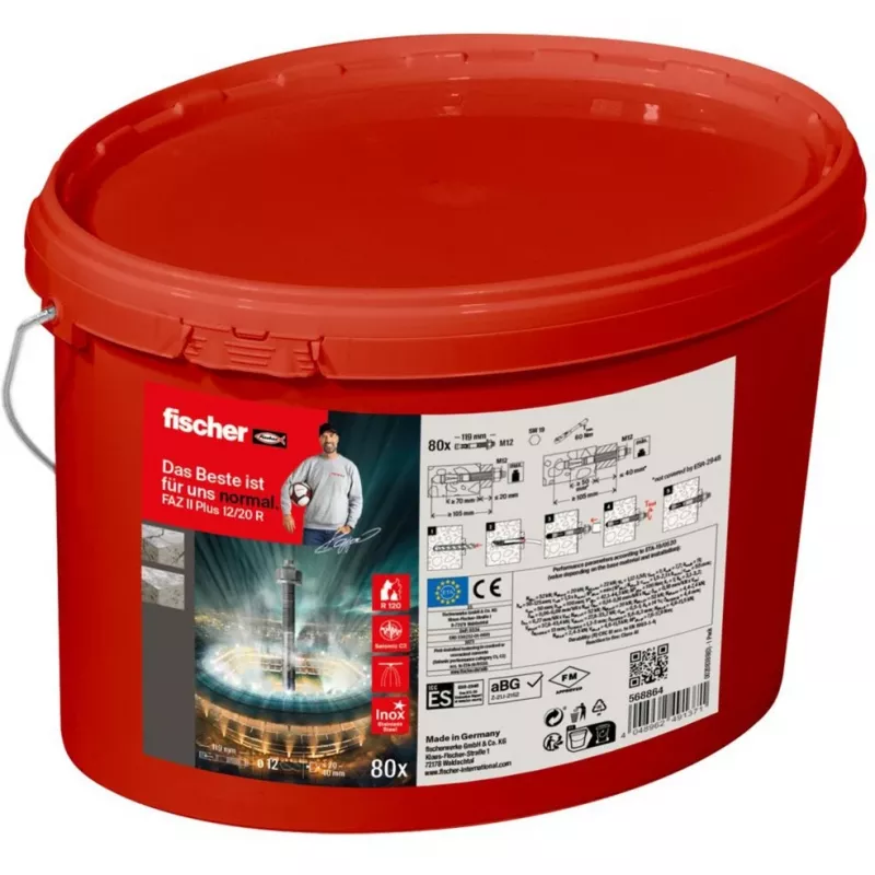 FISCHER Bolt Anchor FAZ II Plus 12/20 R – Nerūdijantis plienas A4, 80 vnt. kibiras