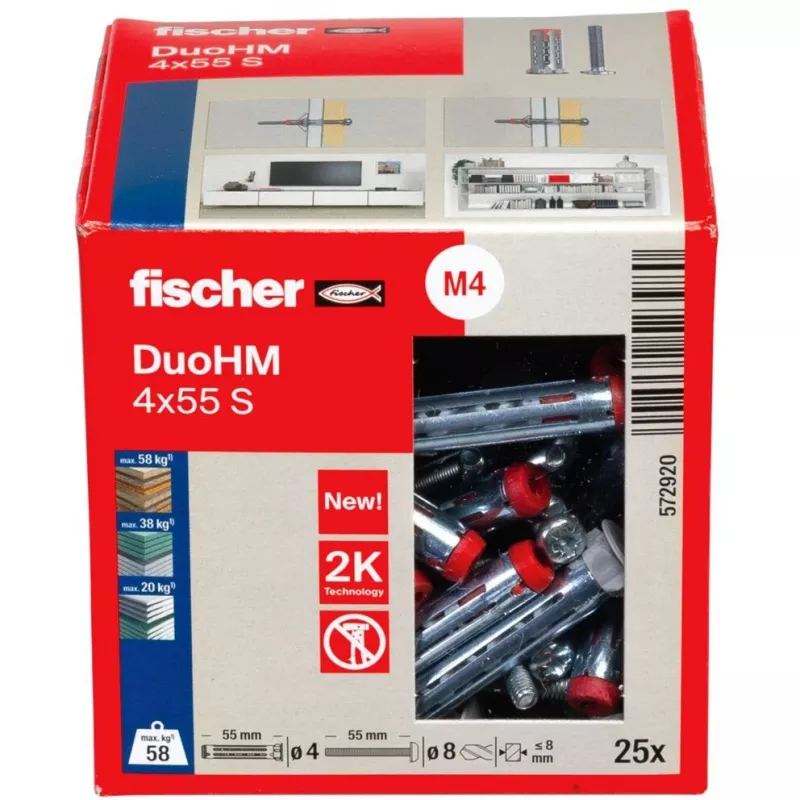 fischer DuoHM 4x55 S PH PZ tuščiavidurių sienų inkaras 55 mm, 25 vnt. 572920