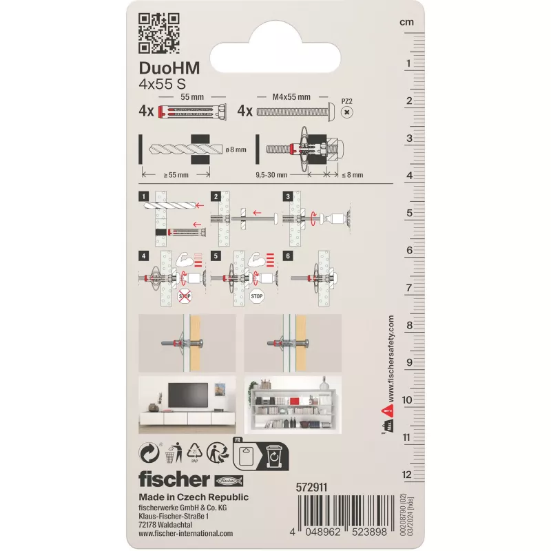 Fischer DuoHM 4x55 S PH PZ tuščiavidurių sienų inkaras 55 mm 4 vnt. 572911