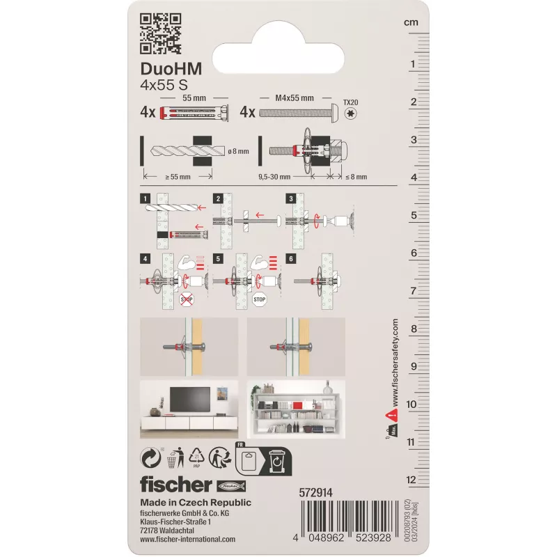 Fischer DuoHM 4x55 S PH TX tuščiavidurių sienų inkaras 55 mm 4 vnt. 572914