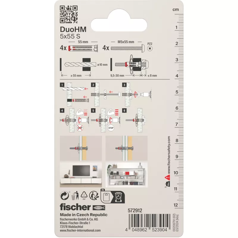 Fischer DuoHM 5x55 S PH PZ ertmės inkaras 55 mm 4 vnt. 572912