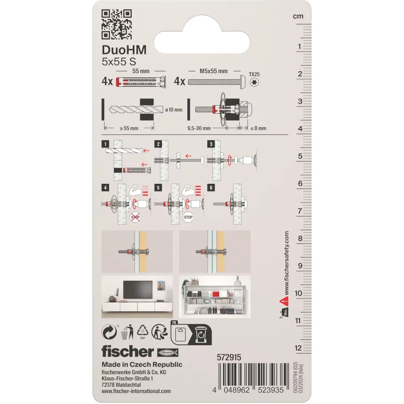 Fischer DuoHM 5x55 S PH TX tuščiavidurių sienų inkarų rinkinys, 4 vnt. 572915