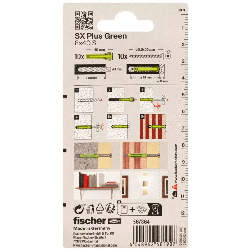 Fischer DUOPOWER varžtų ir kaiščių rinkinys 100 vnt. - 6x30/8x40/10x50 mm - PZ2 - Žalia