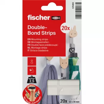 FISCHER GOW tvirtinimo juostelės, 20 vnt., baltos, 22 x 36 mm, lipnios