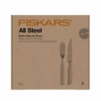FISKARS All Steel 24-dalių steiko stalo įrankių rinkinys, nerūdijantis plienas, tinkamas plauti indaplovėje