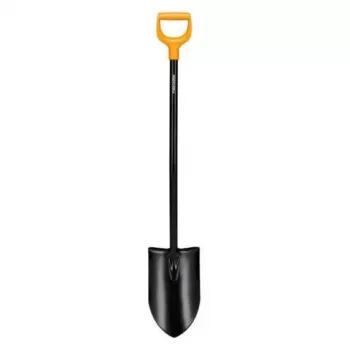 FISKARS SOLID+ XL aštrus kastuvas su ilgu plieniniu kotu, boro plieno geležte, D formos rankena, 1250 mm