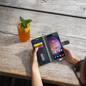 Fixed Opus Book Case, skirta Samsung Galaxy A57 5G, dirbtinė oda, juoda