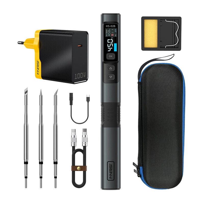 FNIRSI HS-02B F 100 W protingas lituoklis su USB-C PD, OLED ekranu, greitu įkaitimu