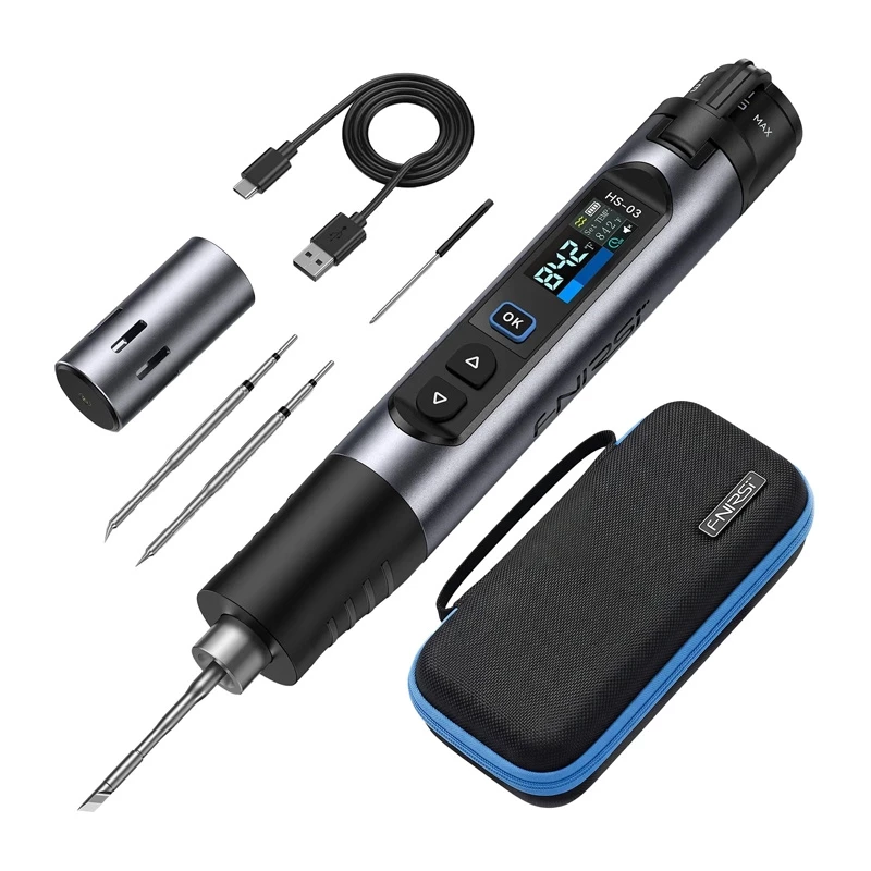 FNIRSI HS-03 Plus USB-C lituoklis 65W su OLED ekranu