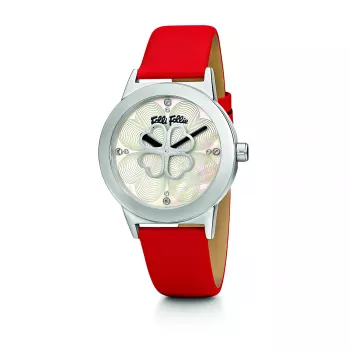 FOLLI FOLLIE Donatella moteriškas laikrodis WF13T040SPWR 32mm rožinio aukso nerūdijantis plienas balta oda
