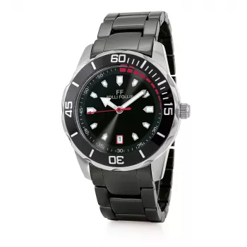 FOLLI FOLLIE Unisex Watch WF18T031BDK 36.5mm Stainless Steel Quartz Analog Black Dial Leather Strap