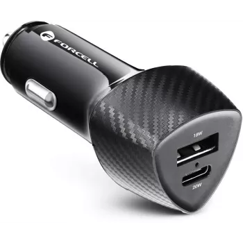 Forcell Carbon CC50-1A1C 38W automobilinis įkroviklis USB-C PD 3.0 + USB-A QC 3.0 juodas