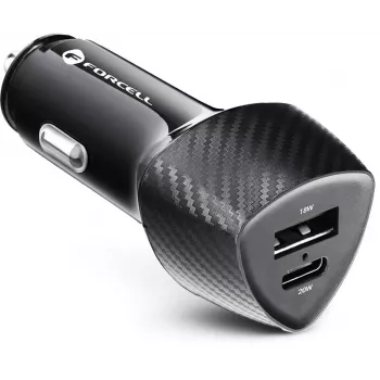 Forcell Carbon CC50-1A1C 38W automobilinis įkroviklis USB-C PD 3.0 + USB-A QC 3.0 juodas