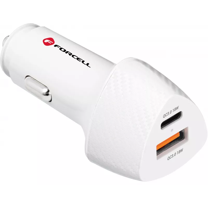 Forcell Carbon CC50-1A1C 38W USB-C PD + USB-A QC 3.0 automobilinis įkroviklis - baltas
