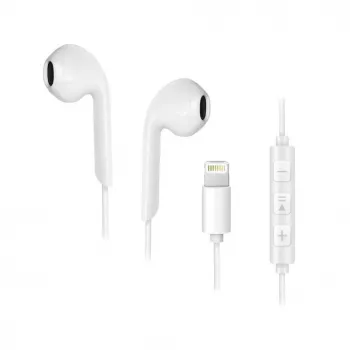 Forcell F-Audio HR-ME25 Lightning ausinės su mikrofonu ir nuotolinio valdymo pulteliu, baltos