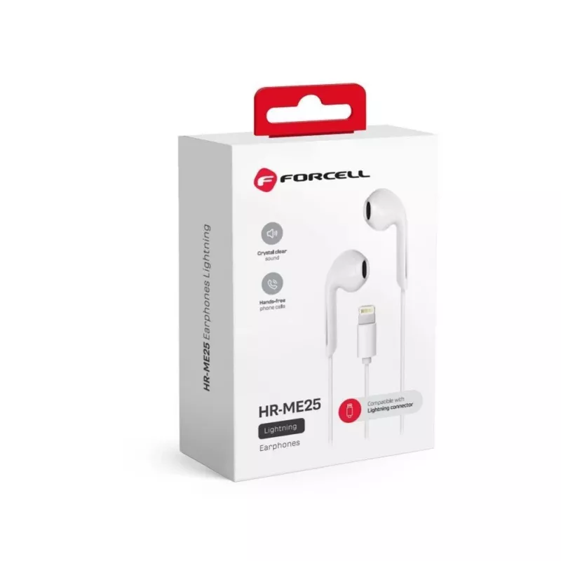 Forcell F-Audio HR-ME25 Lightning ausinės su mikrofonu ir nuotolinio valdymo pulteliu, baltos