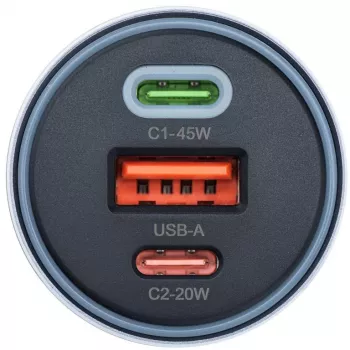 Forcell F-Energy 65 automobilinis įkroviklis 65W, 2x USB-C (PD 3.0) ir 1x USB-A (QC 4.0), pilka