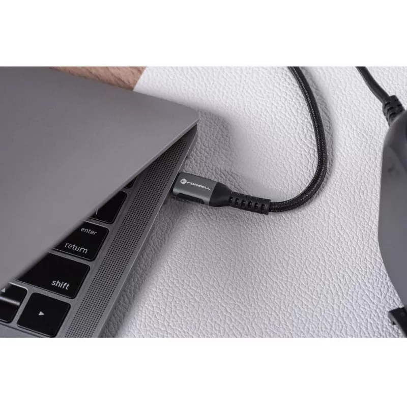 FORCELL F-Energy Cafule USB-C į USB-C laidas 1,2 m 240W 5A PD QC 4.0 pintas juodas