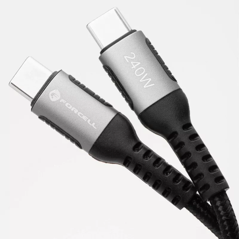 FORCELL F-Energy Cafule USB-C į USB-C laidas 1,2 m 240W 5A PD QC 4.0 pintas juodas