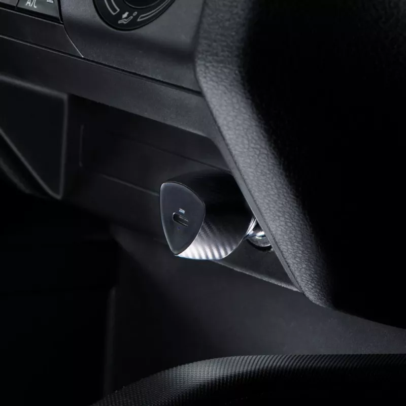 Forcell F-Energy Carbon automobilinis įkroviklis USB-C QC3.0 PD 20W su USB-C į Lightning laidu CC50-1C juodas