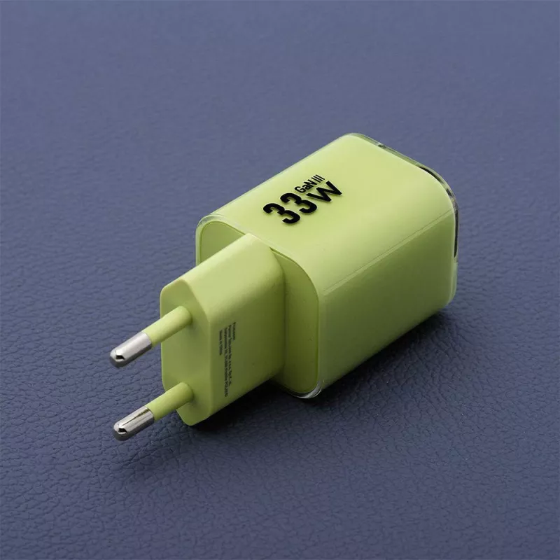 Forcell F-Energy GaN III VT-41 33 W GaN sieninis įkroviklis, 1x USB-C PD 3.0/PPS ir 1x USB-A QC 4.0, žalias