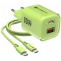 Forcell F-Energy GaN III VT-41 33 W GaN sieninis įkroviklis, 1x USB-C PD 3.0/PPS ir 1x USB-A QC 4.0, žalias