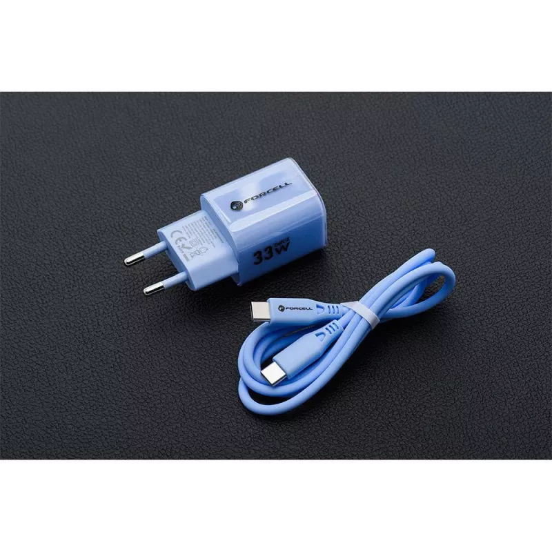 Forcell F-Energy GaN III VT-41 33W USB-C & USB-A sieninis įkroviklis, PD 3.0, QC 4.0, mėlynas