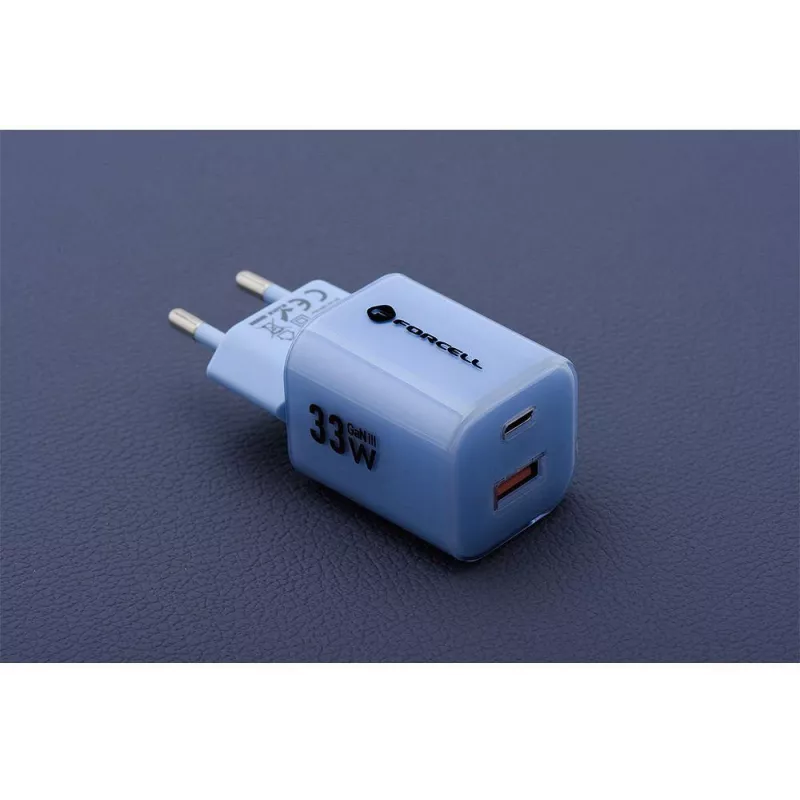 Forcell F-Energy GaN III VT-41 33W USB-C & USB-A sieninis įkroviklis, PD 3.0, QC 4.0, mėlynas