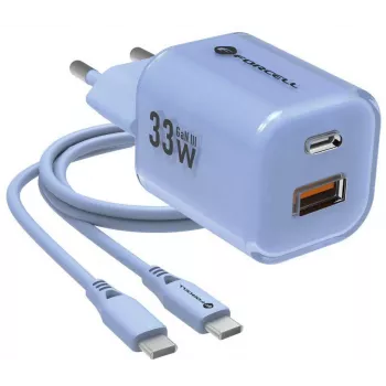 Forcell F-Energy GaN III VT-41 33W USB-C & USB-A sieninis įkroviklis, PD 3.0, QC 4.0, mėlynas