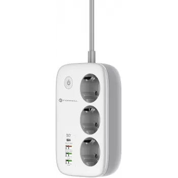 Forcell F-Energy VT-PS03 išmanusis maitinimo lizdas, 3x Schuko lizdai, USB-C PD 30W, 3x USB-A QC 3.0, Wi-Fi, Tuya programėlės valdymas, 2500W/10A