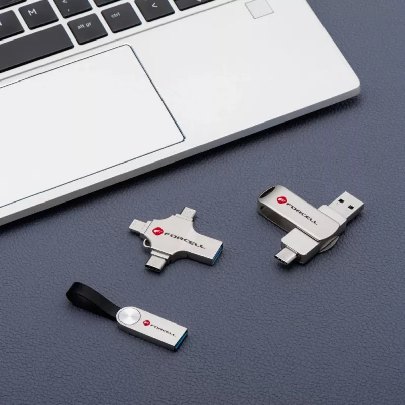 Forcell Pendrive 64GB USB 3.2 Gen 1 (USB-A / USB-C) F-Data Metal Duo Silver