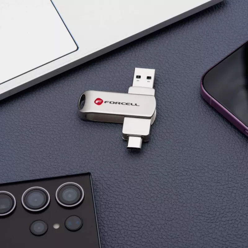 Forcell Pendrive 64GB USB 3.2 Gen 1 (USB-A / USB-C) F-Data Metal Duo Silver