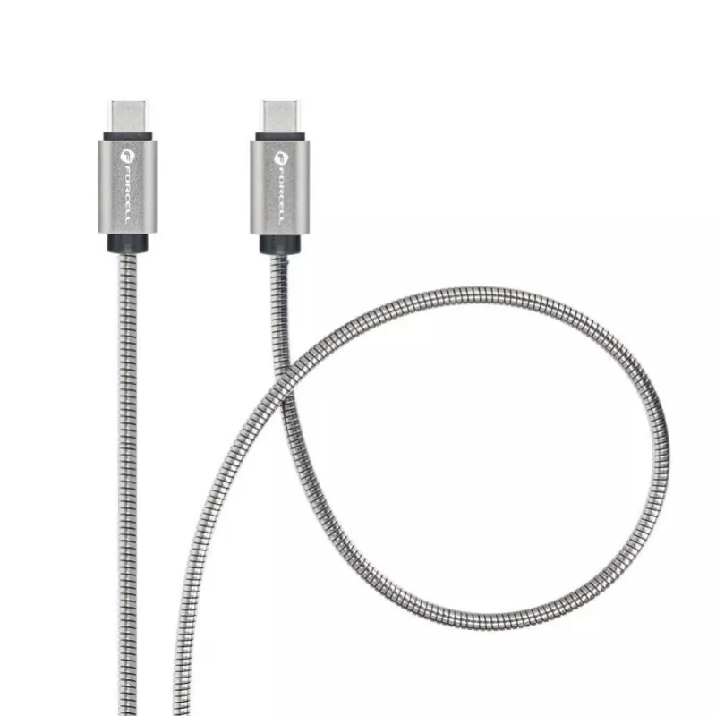 Forcell USB-C į USB-C laidas F-Energy QC4.0 PD 5A 100W E-Mark Metal 1m Sidabrinis C239