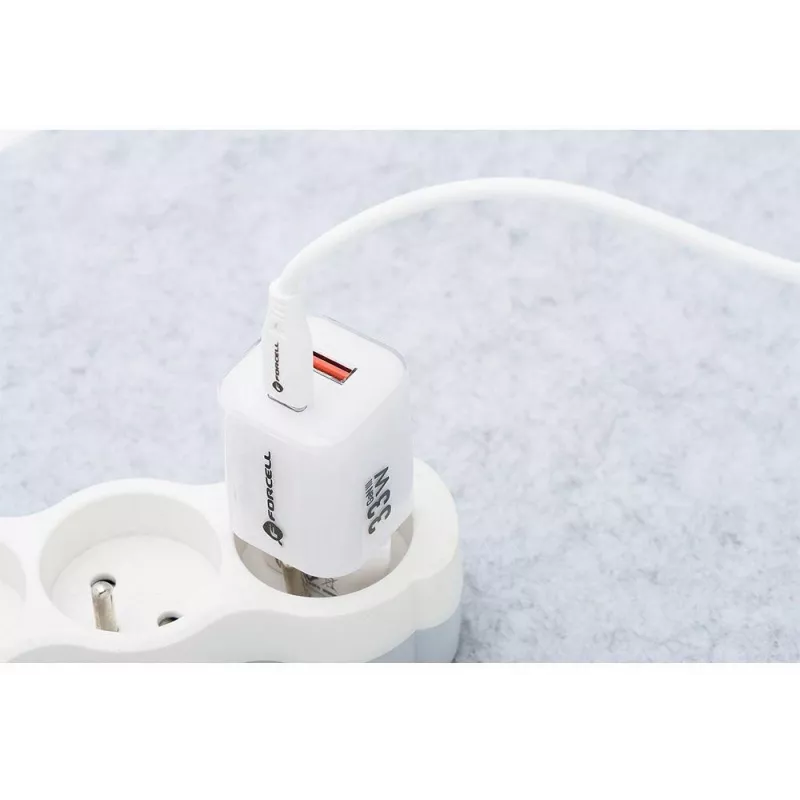 Forcell VT-41 GaN III 33W sieninis įkroviklis su 1x USB-C PD 3.0 ir 1x USB-A QC 4.0 (baltas)