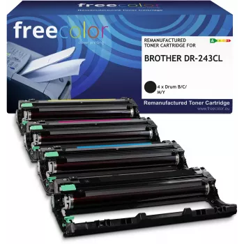 Freecolor Perdirbtas Brother DR-243CL būgno rinkinys juoda, žydra, rausvai raudona, geltona 18000 puslapių