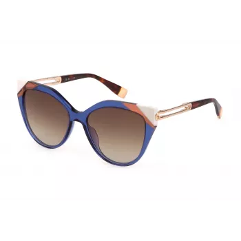 FURLA SFU683-5506NA Moteriški drugelio/katės akies formos akiniai nuo saulės Havana vėžlio kiauto spalvos acetato rėmeliu, rudi gradientiniai lęšiai, 55 mm