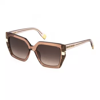 FURLA SFU818-550805 Moteriški katės akies formos akiniai nuo saulės, Havana acetato rėmelis, rudi gradientiniai lęšiai, 55/18/140 mm