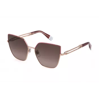 FURLA moteriški katės akies akiniai nuo saulės SFU690-580SHP Havana rudos spalvos acetatinis rėmelis, rudi gradientiniai lęšiai 58/17/135 mm