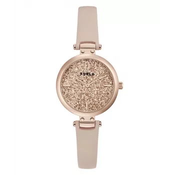 FURLA Women's Watch WW00018008L3 38mm Stainless Steel Quartz Analog Silver Dial Black Leather Strap