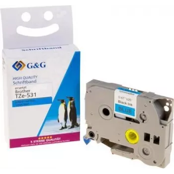 G&G 14956 Suderinama Brother TZe-531 Mėlyna Etikečių Juosta 12mm 8m Juodas Tekstas