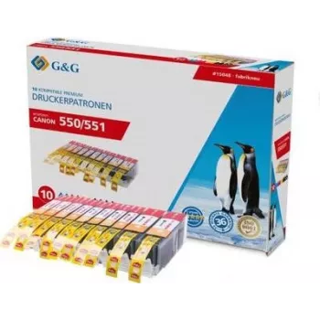 G&G suderinami Canon PGI-550 XL ir CLI-551 XL didelio našumo rašalo kasetės, 10 vnt. rinkinys (juoda, foto juoda, žydra, purpurinė, geltona) 15048