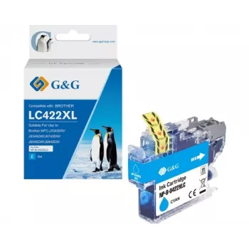 G&G suderinama žydros spalvos rašalo kasetė, skirta Brother LC422XLC (didelės talpos, 1500 puslapių) - 20585